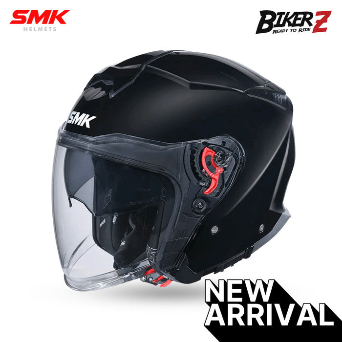 SMK HELMET HALF FACE GTJ GLOSSY BLACK (GL200) – BikerZ Ready to Ride