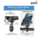 Phone Holder Handle Bar Alu Universal QC3.0 USB Charger