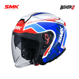 SMK Helm Motor Half Face GTJ Tourer GL135 - Double Visor Premium Touring Urban Gloss White Red Blue