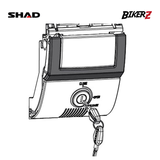 Illustration of a motorcycle windshield with SHAD and Bikerz branding on a white background.