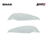 Two white car window sunshades with SHAD and BikerZ branding on a white background.