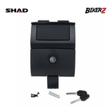 Black lock mechanism with keys and screws on a white background, featuring SHAD and BikerZ logos.