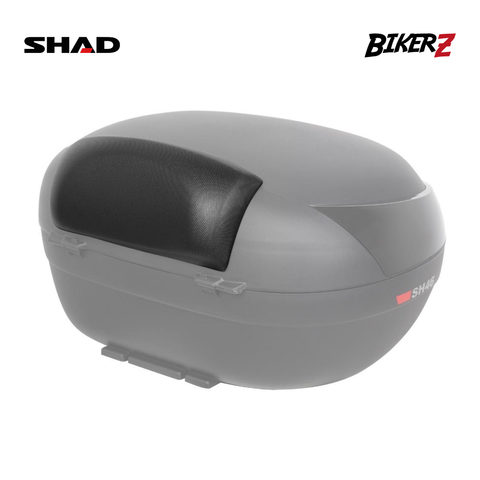 Gray motorcycle storage box with black top on a white background, featuring SHAD and BikerZ logos.