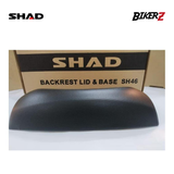 Black motorcycle backrest lid with SHAD branding on a white background