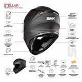 SMK Stellar Solid Black GL200 Full Face Helmet Dual Visor Pinlock Ready Glossy Black