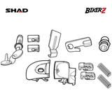 Illustration of motorcycle parts with SHAD and BikerZ branding on a white background