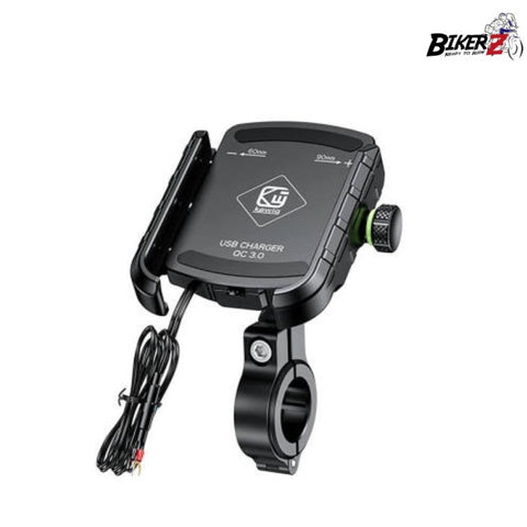 ALUMINIUM BIKE AND MOTORCYCLE PHONE HOLDER WITH QC3.0 USB CHARGER