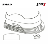 Technical drawing of a SHAD product with screws on a white background
